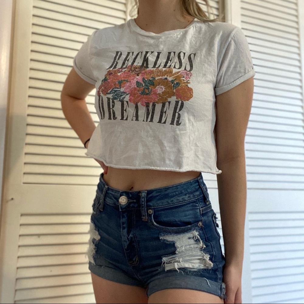 Billabong White “Reckless Dreamer” Graphic Crop Tee
